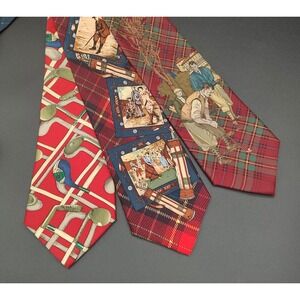 Mens 417 by Van Heusen Silk Golf Tie Bundle Vintage Plaid Novelty Red Navy 3pc